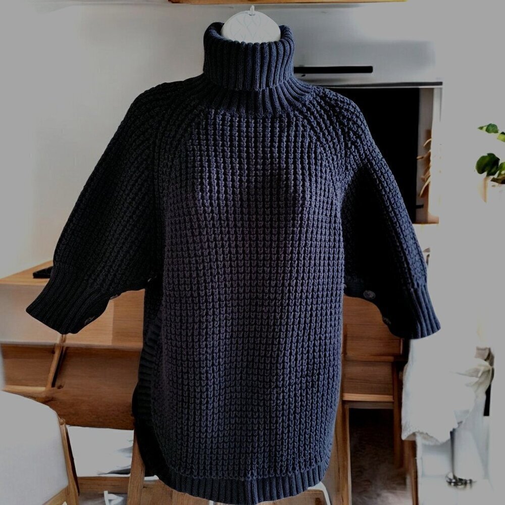 J.Crew Re-Imagined Cotton Turtleneck Short Sleeve Poncho Sweater-XS - Picture 3 of 10